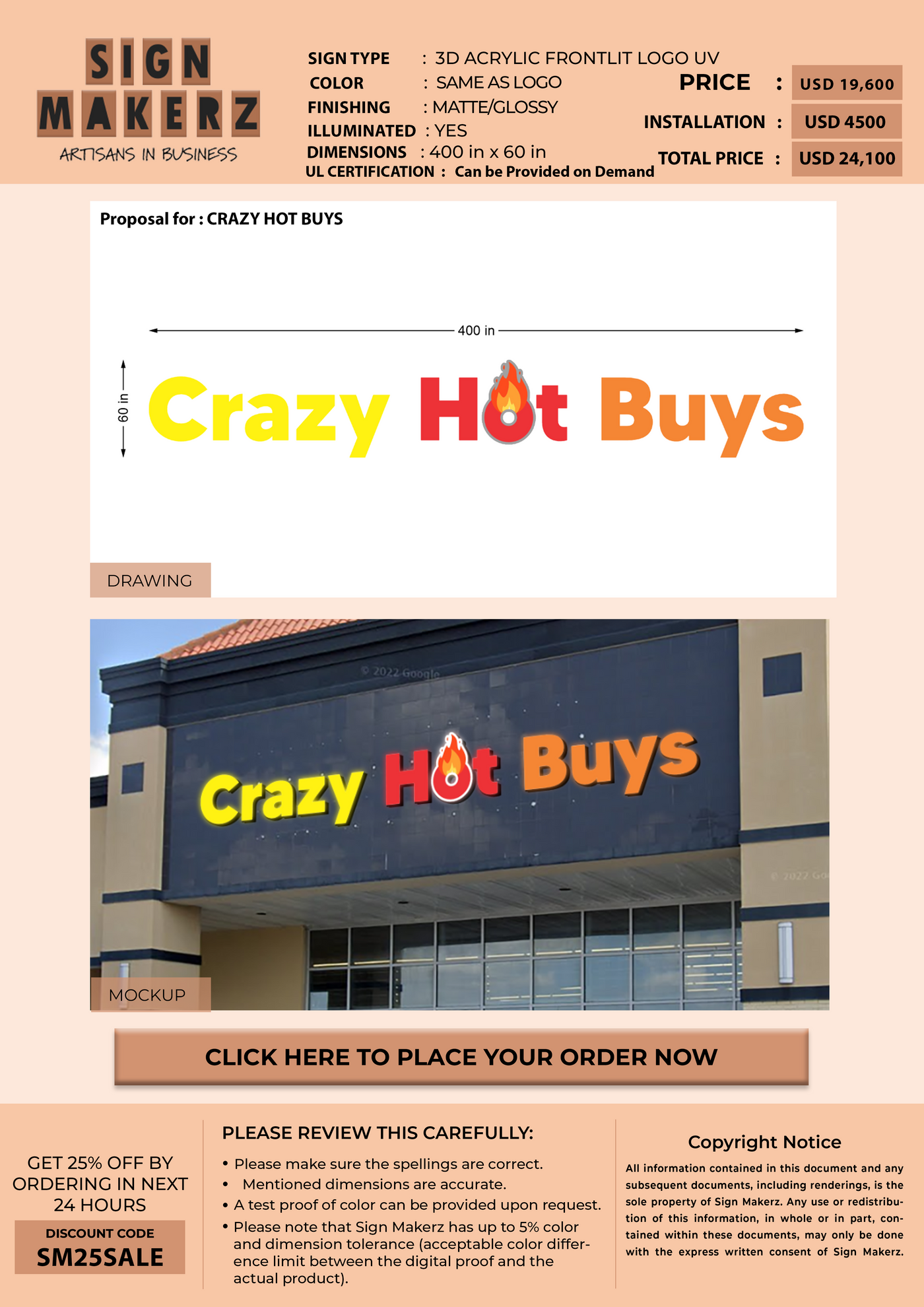 3D UV Acrylic Frontlit sign for CRAZY HOT BUYS