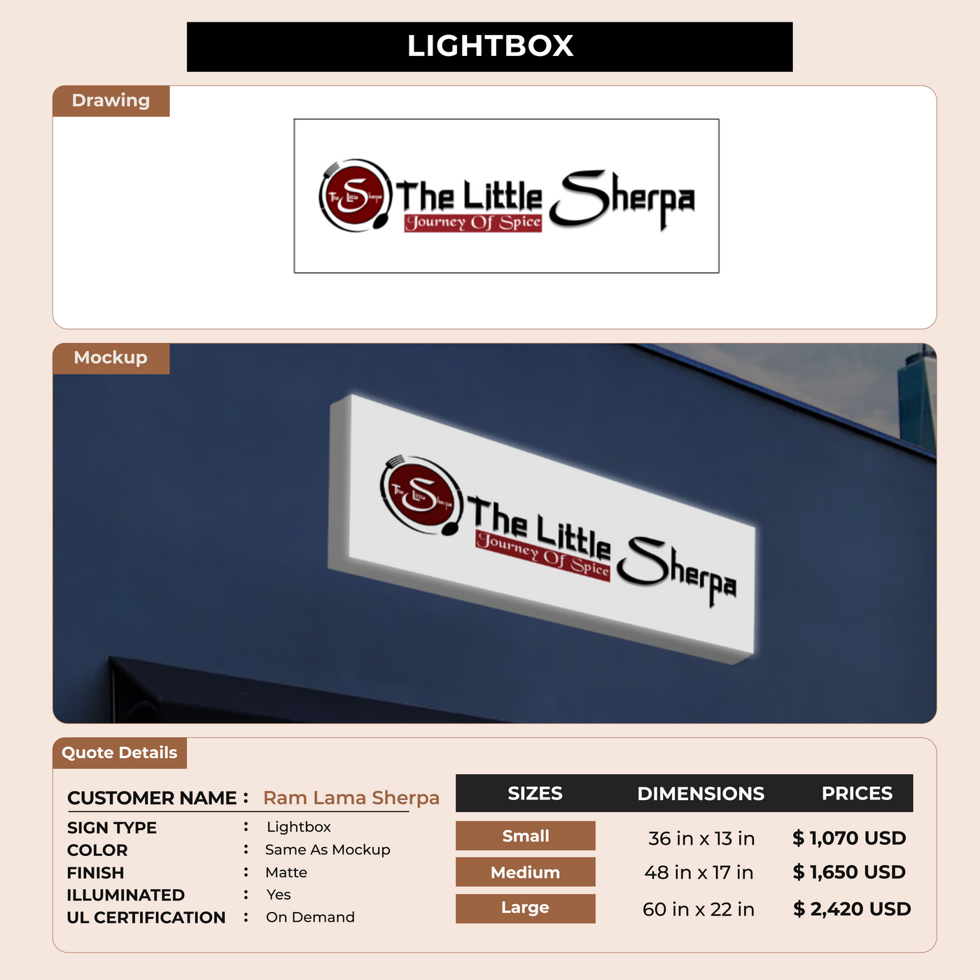 Lightbox Sign for Ram Lama Sherpa