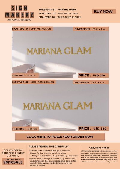 Business signage for Mariana rozon