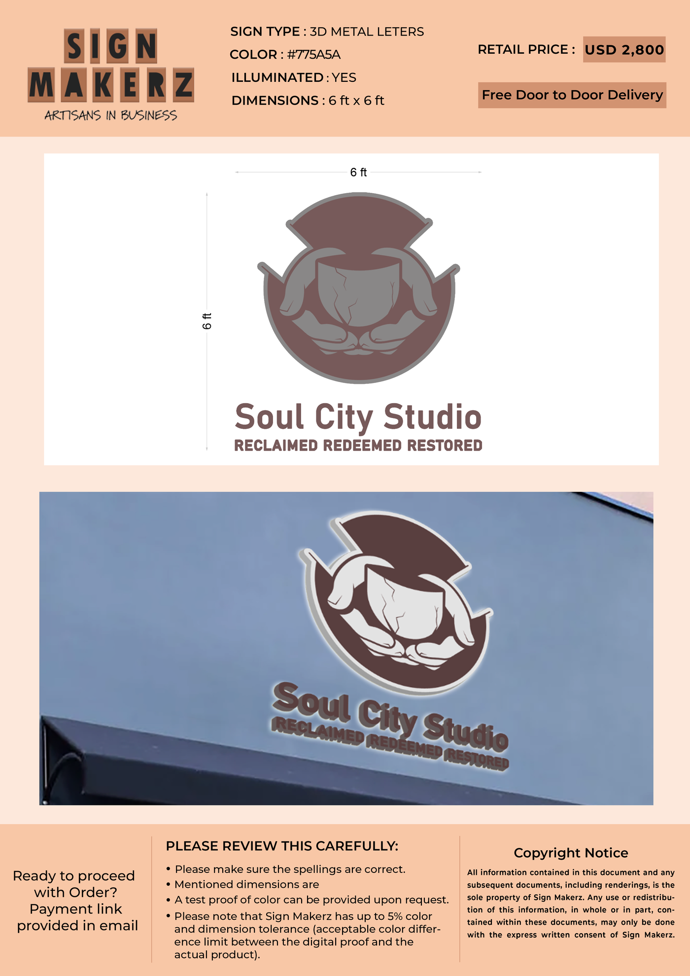 3D Metal Backlit Sign for Soul City Studoi